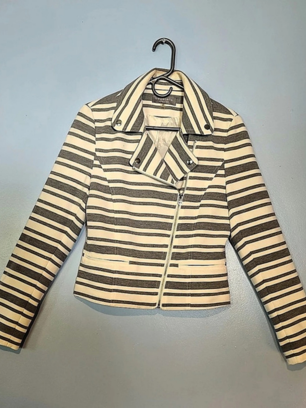 Bagatelle Striped Moto Jacket in Beige & Gray